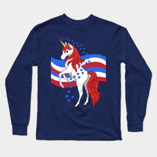 Red White Blue Patriotic American Unicorn Long Sleeve T-Shirt